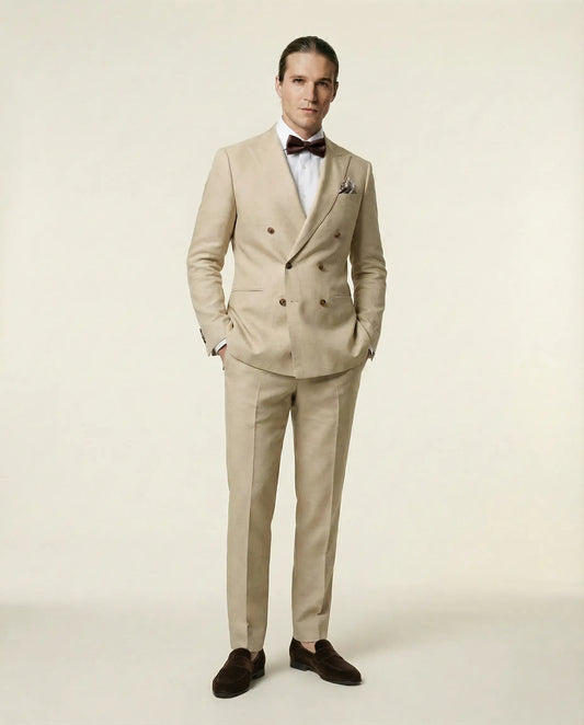 Zweireiher in beige aus Wolle und Leinen